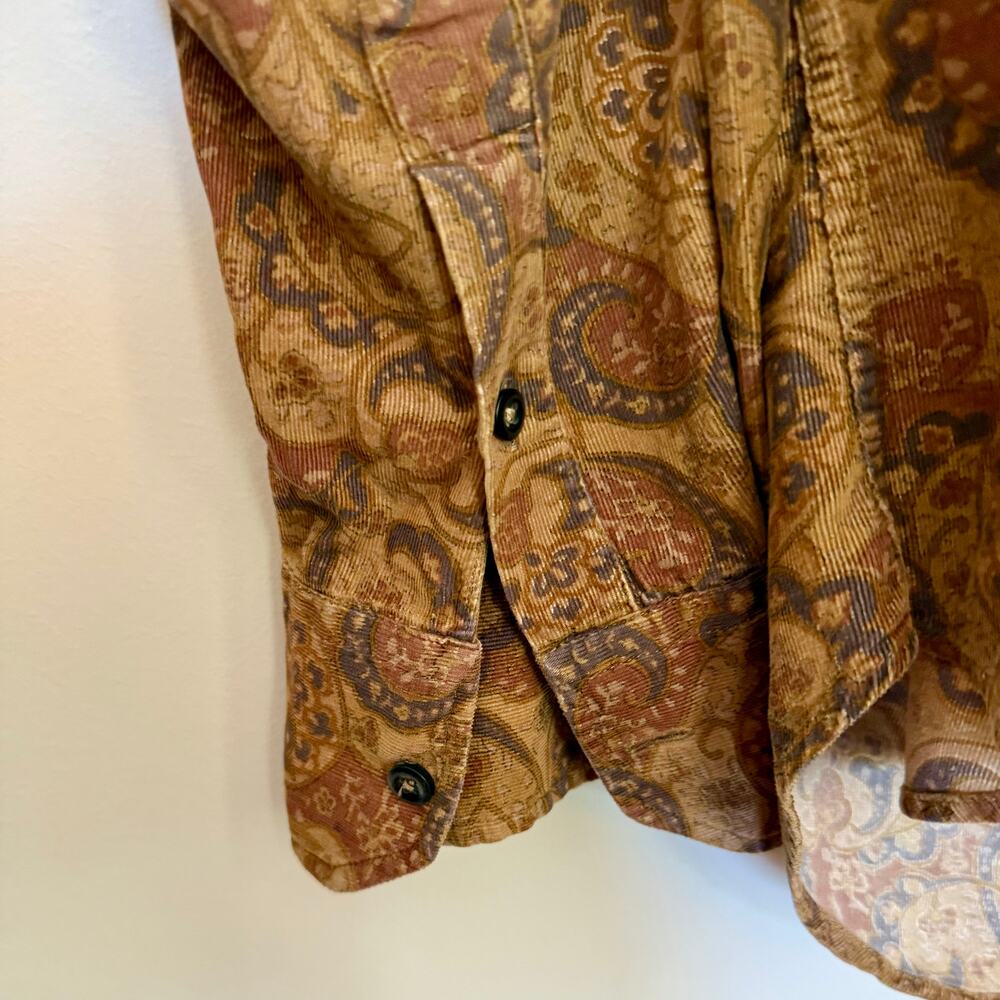 Brown Paisley micro-cord dress shirt Men's XL - Picture 3 of 4